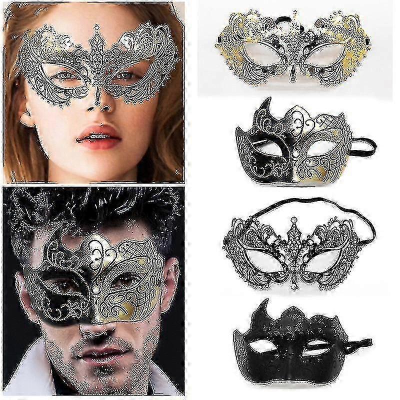 2pcs仮面舞踏会マスクベネチアンマスク、男性女性用メタル仮面舞踏会マスク、パーティーマスクカップル仮面舞踏会ボール