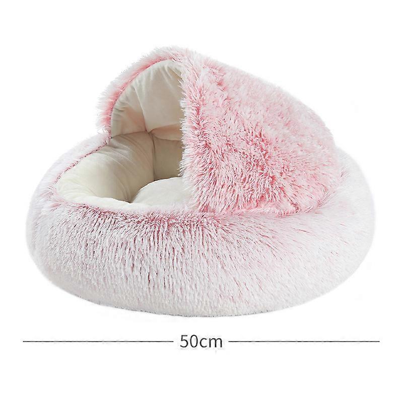 Fluffy Cat Bed, Round, Soft Plush, Den With Hood, Cat Bed