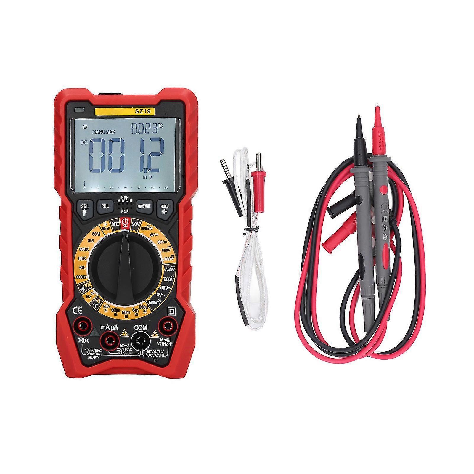 LED-Digitalmultimeter mit Ton- und Lichtalarm, hochpräziser Voltmeter-Amperemeter-Tester (rot)
