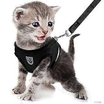(black) Cat Dog Strap And Walking Leather, Cat Anti Detachment Soft Adjustable Vest Strap, Breathable Traction Rope Vest Style