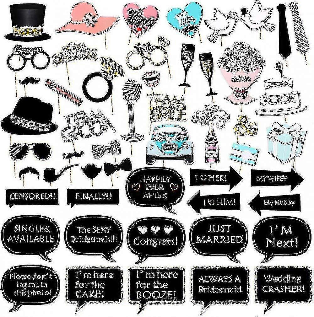 20 Modèles D’accessoires Photo Photomaton En PVC - Pour Mariage - Designs Dorés Et Noirs
