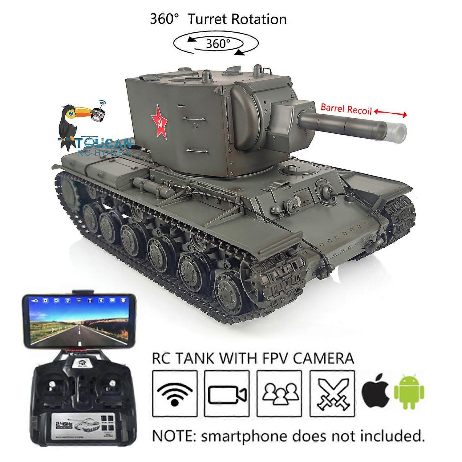 1/16 Sovjetisk KV-2 RC Tank Gigant 7.0 FPV 3949 360 Tårn Barrel Rekyl TH19749