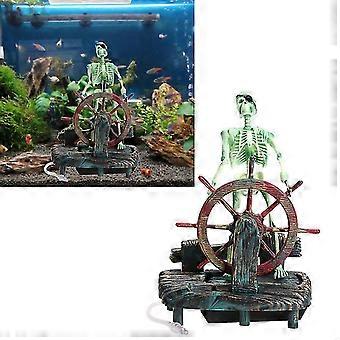 Aquarium Ornament Pirate Captain, Fish Tank Decor Undersea Skeleton Seaman Air-driven Aquatic