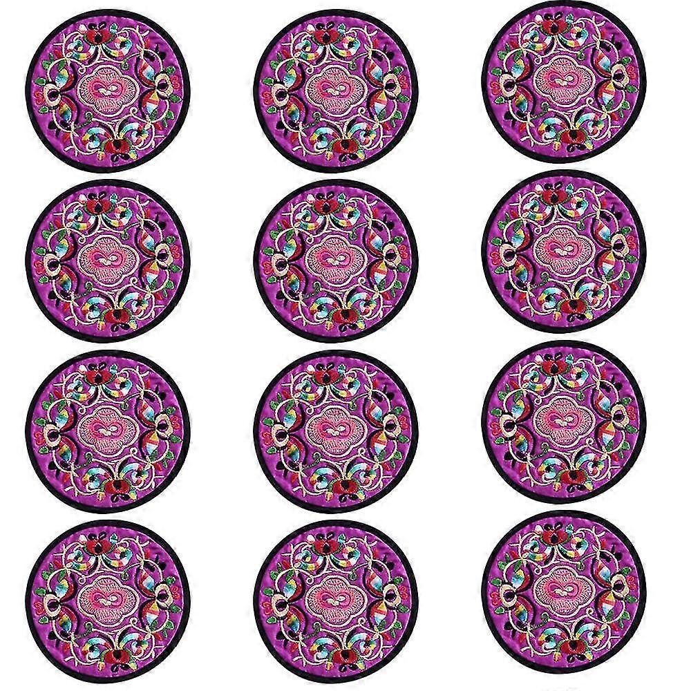 Embroidery Cloth Fabric Coasters for Drinks Vintage Ethnic Floral Design Cup