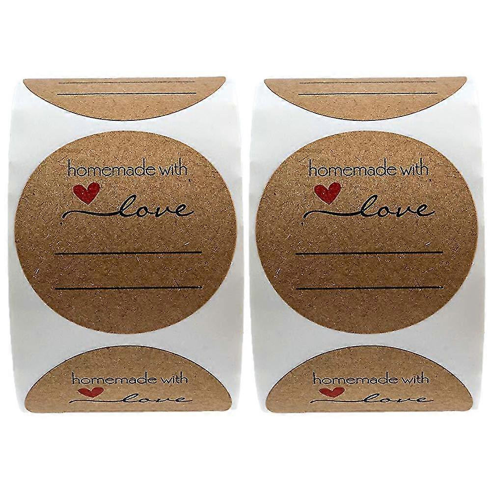 2Roll Round Kraft Homemade With Love Sticker For Writing
