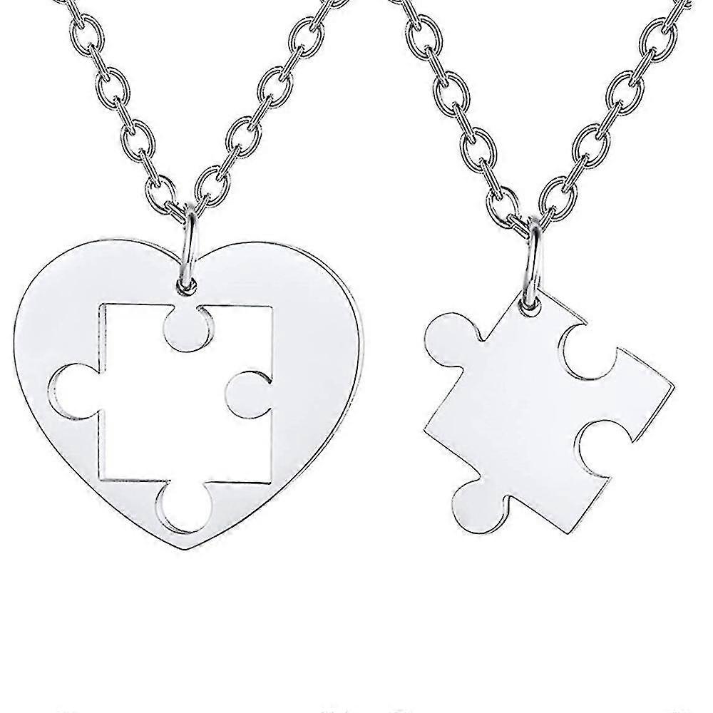 Collier Pendentif Couple Puzzle Puzzle en acier inoxydable-26