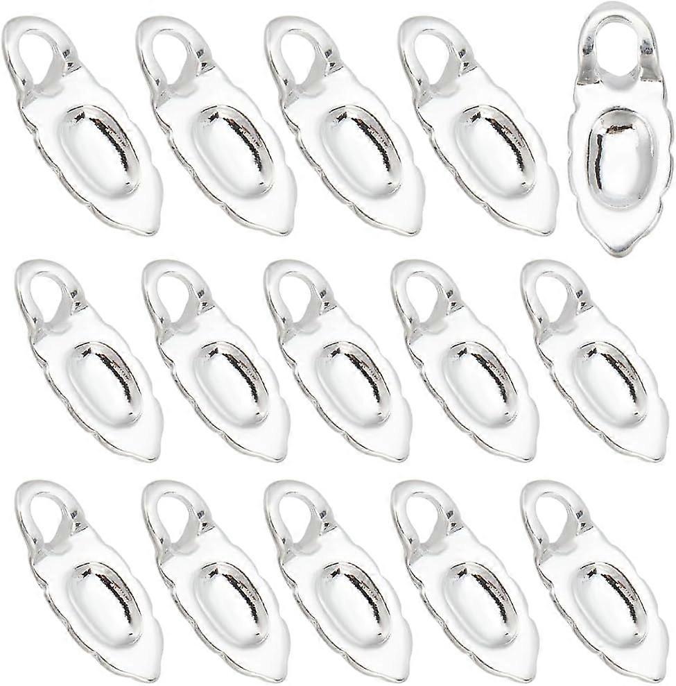 30Pcs Brass Glue-on Flat Pad Bails Nickel Free Leaf Silver 14x6x1mm Hole: 2.5mm