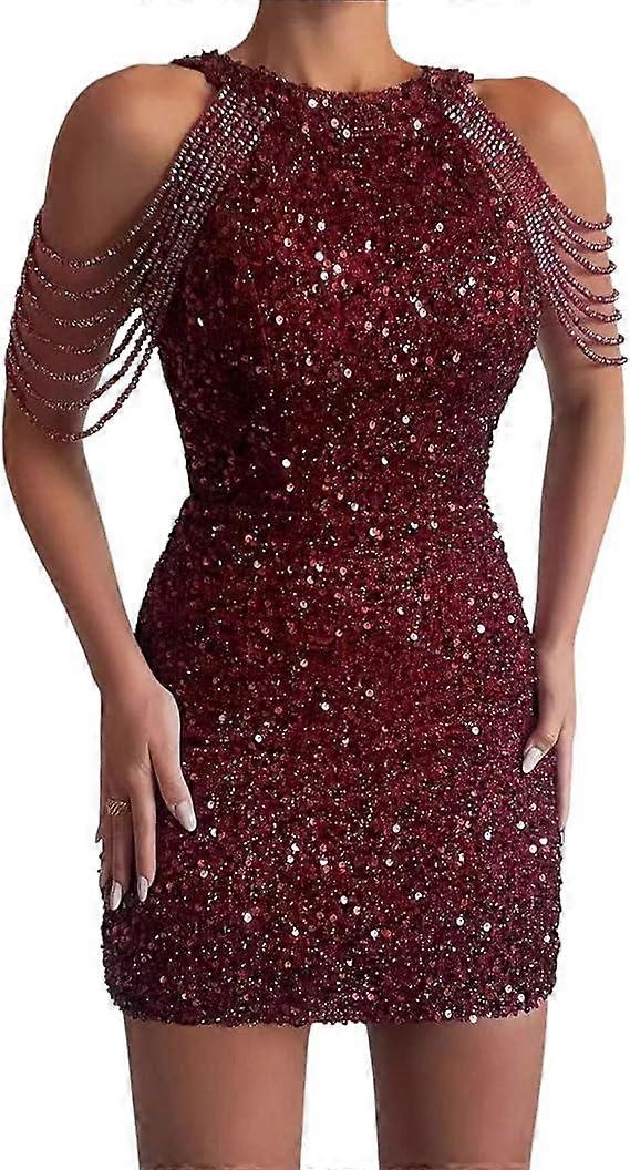 Women's Sexy Off Shoulder Sequin Evening Party Mini Dresses