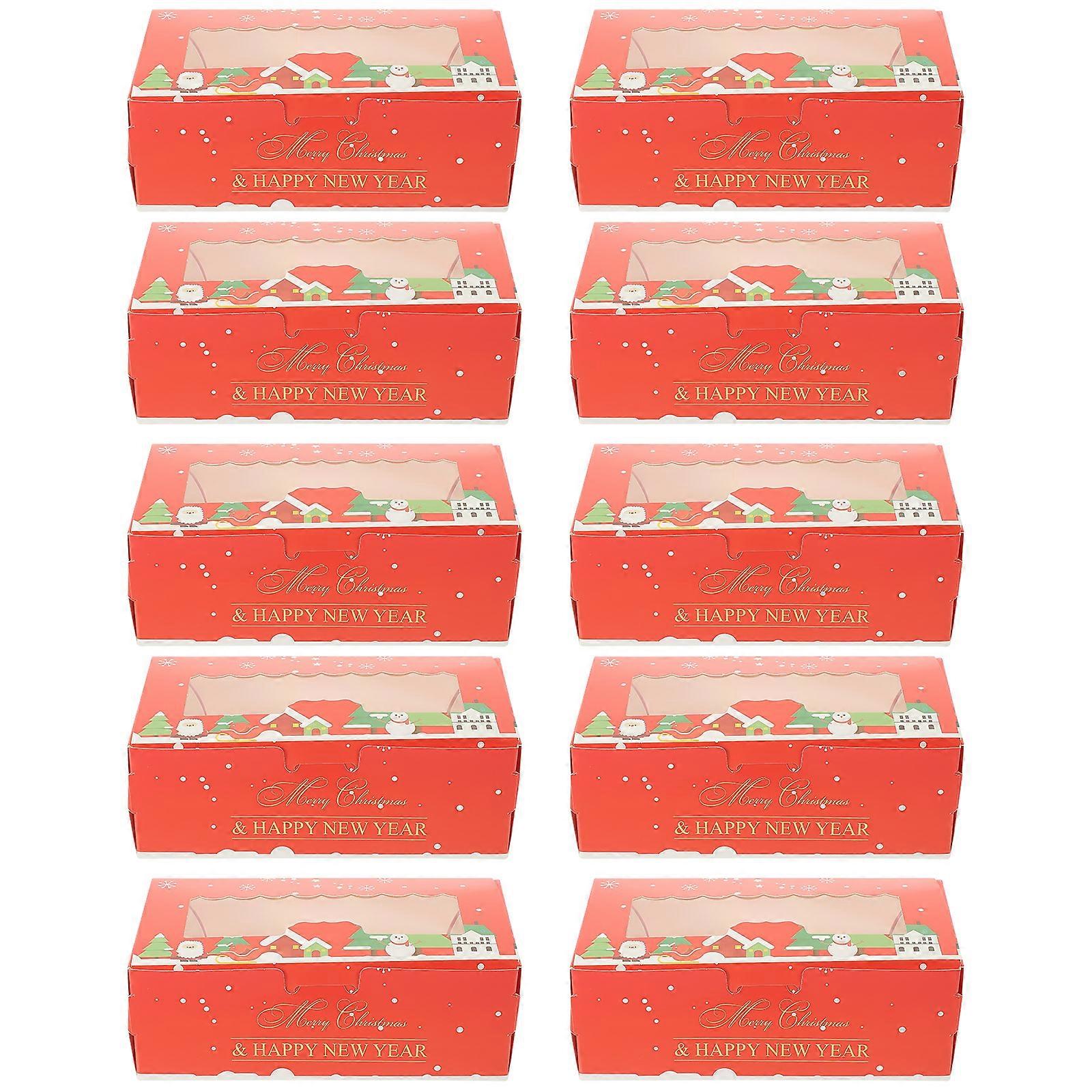 10pcs Christmas Cookies Boxes Xmas Macaron Packaging Boxes Macaron Container Bakery Boxes Xmas Treat Boxes