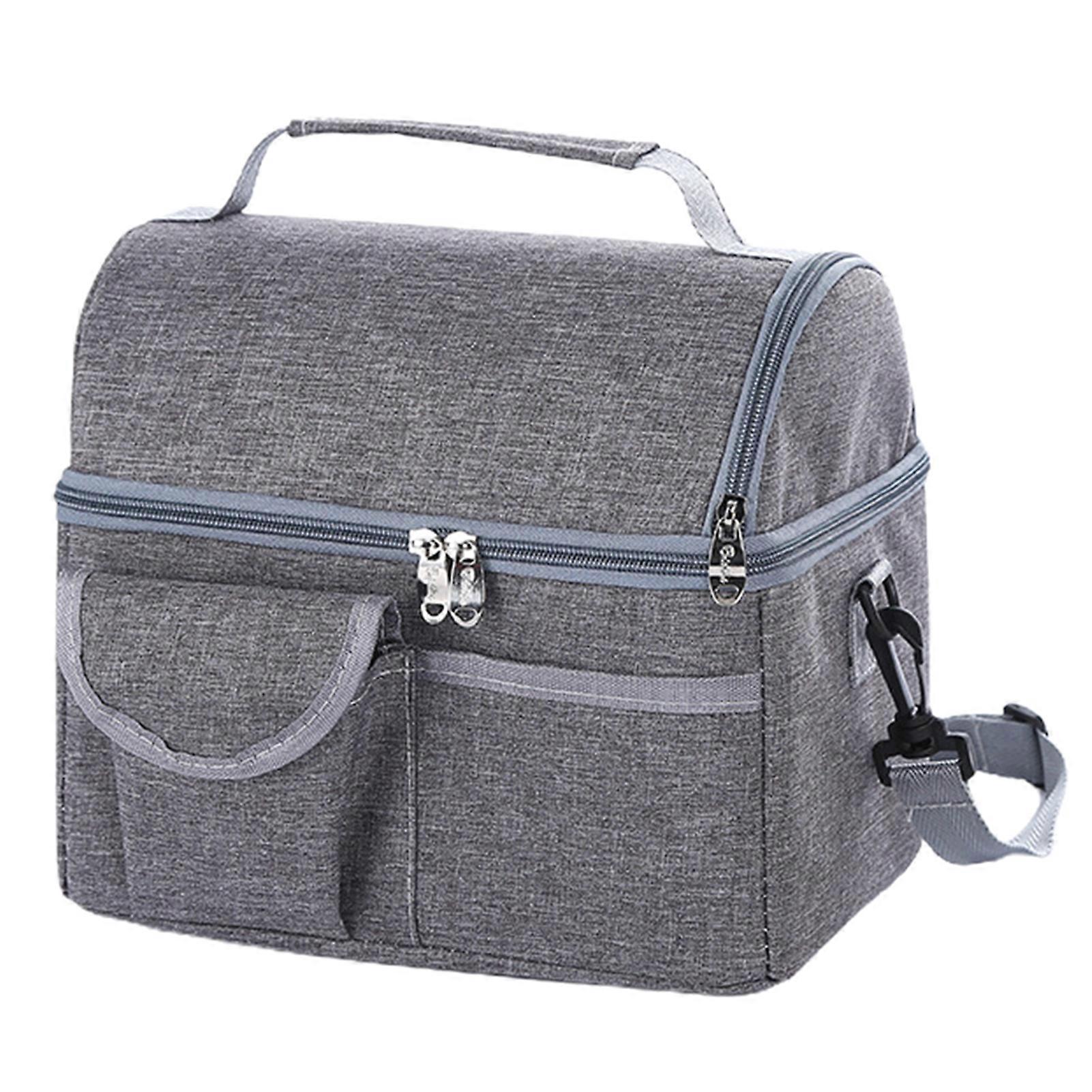 Lunch Storage Bag Large Capacity Double Layer Zipper Closure Reinforced Handle Design Waterproof Thermal Insulation Lunch Bag with Multiple Pockets Ho