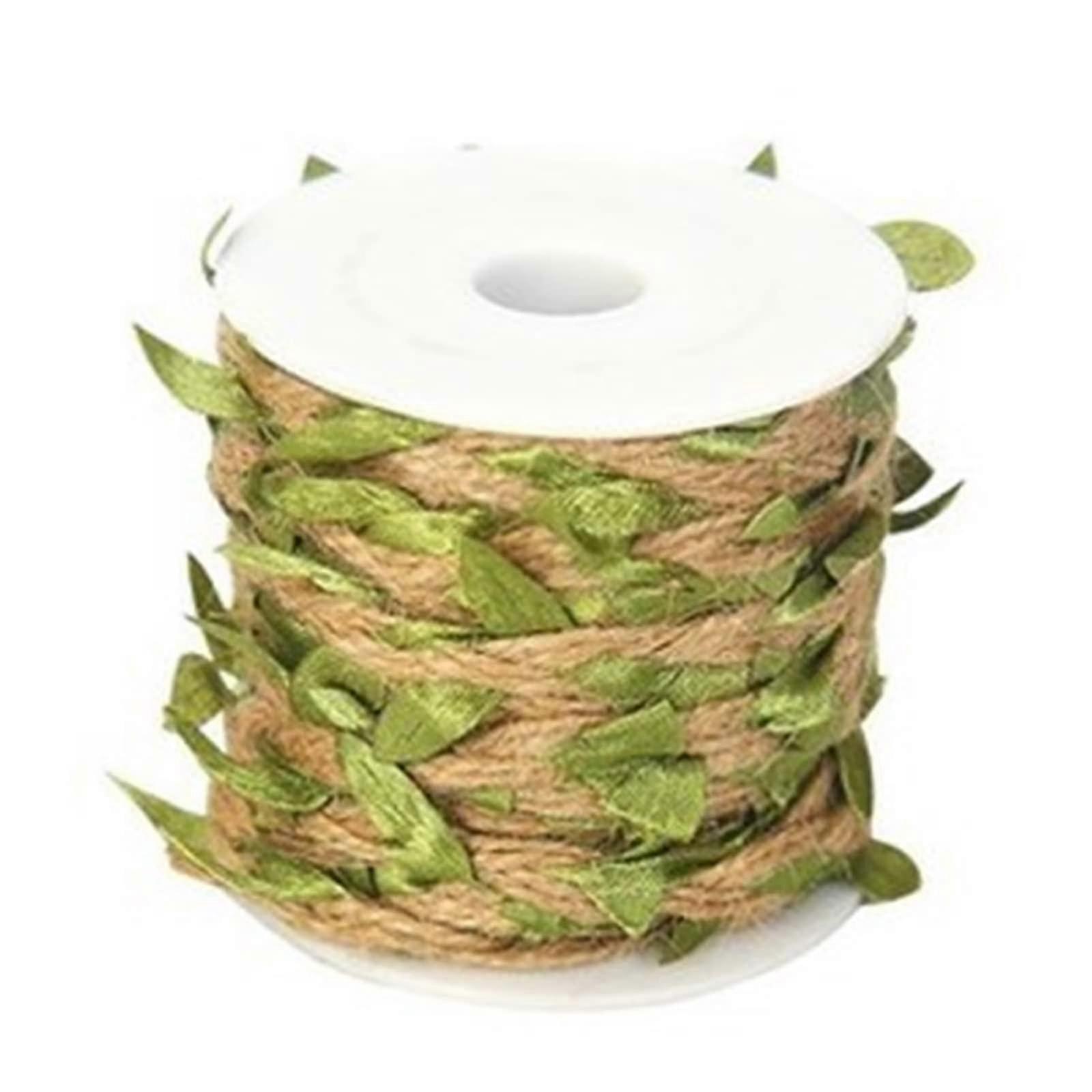 Jute Twine With Leaf, 10m Natural Jute Twine With Artificial Leaves, Burlap Leaf Ribbon For Diy Crafts Decoration