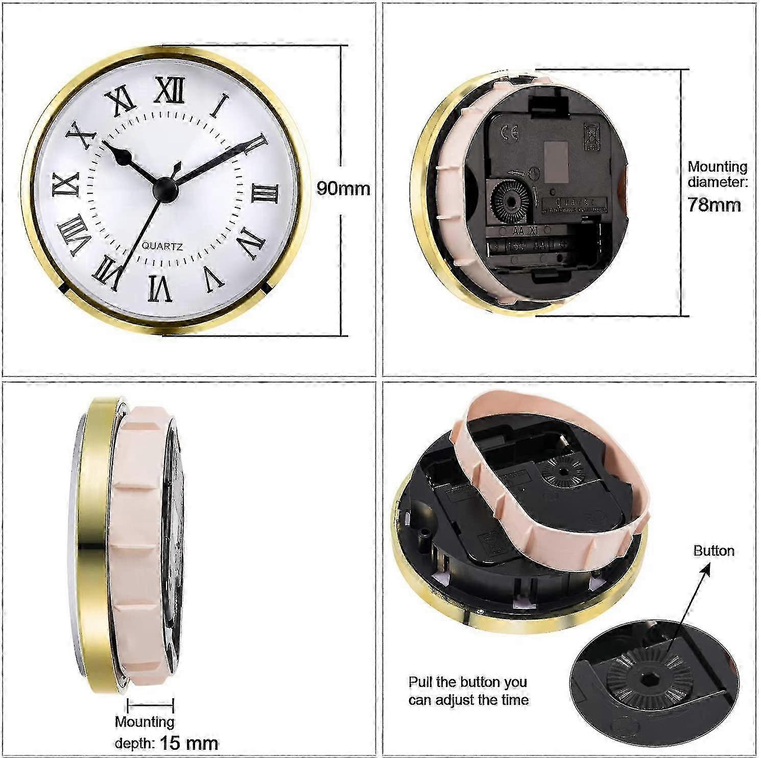 3-1/2 Inch (90 Mm) Quartz Clock Fit-up/insert With Arabic Numeral ...