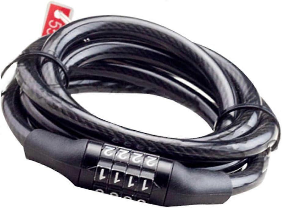Bicycle Lock Combination Lock 4-Digit Code Steel Cable Password Lock Black