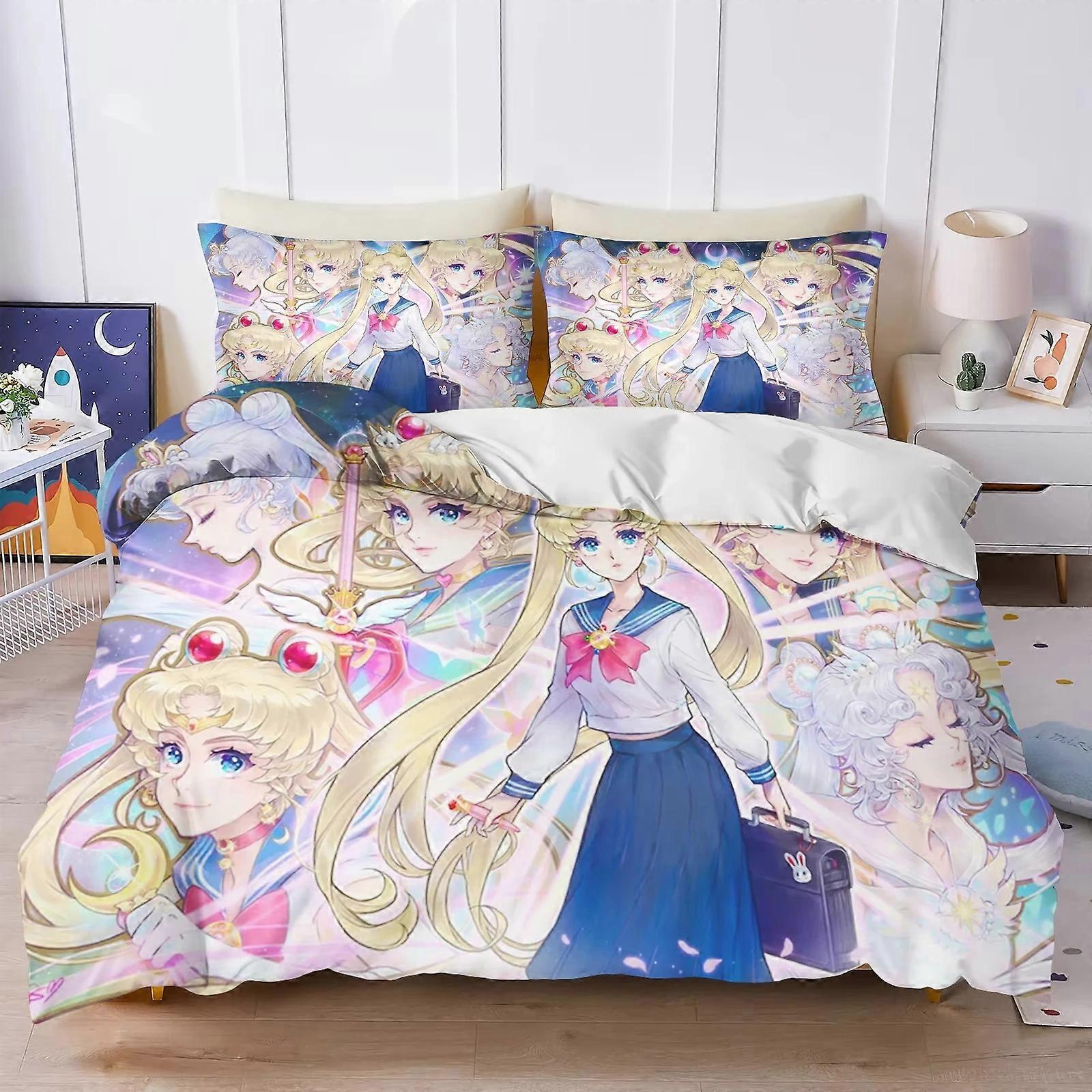 f1543 Lakan S-Sailor & M-Moon sängkläder, påslakan, täcke, bäddset, påslakan, örngott, King Queen Twin Size pojkar, flickor, vuxnaLakan 