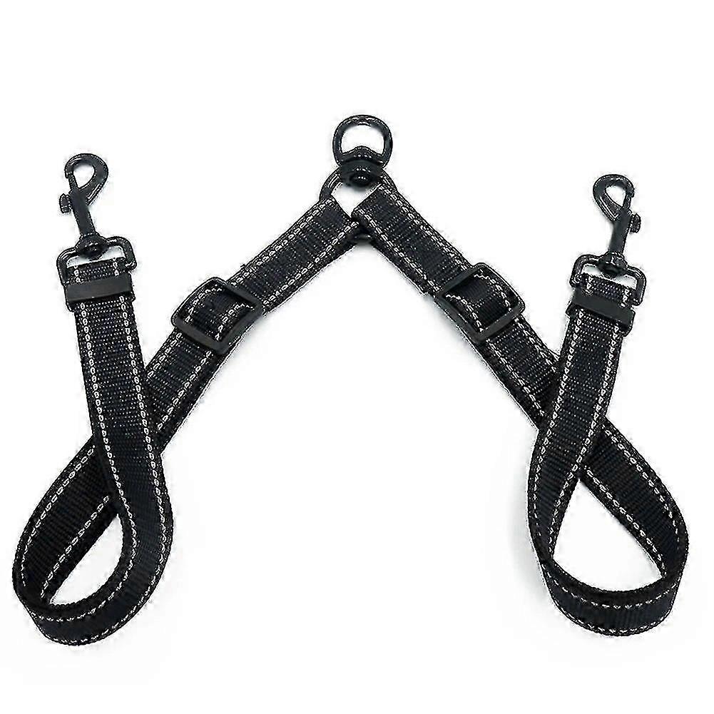Adjustable Heavy Duty Nylon Double Leash Coupler for Large Dogs - Black