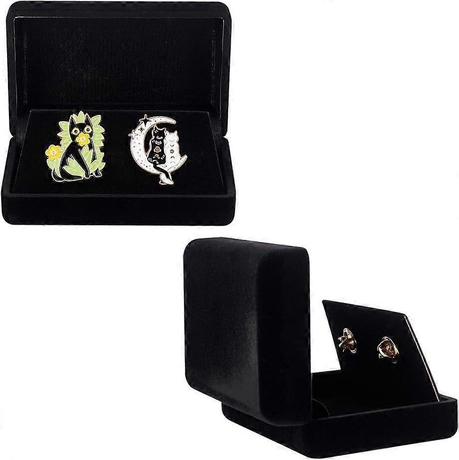 2 Pcs Black Velvet Lapel Badge Display Holder 3.5x2 Rectangle Medal Lapel Pin Storage Box Challenge Coin Presentation Display Box 3D Gift Box for Meda