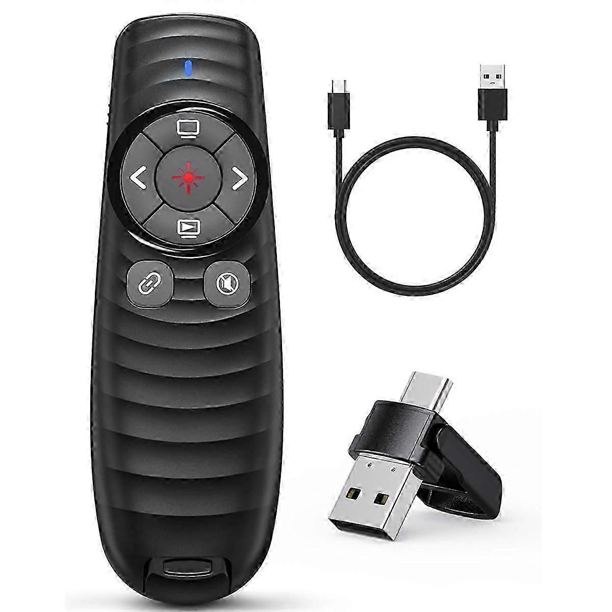 Clicker Wireless, 2-in-1 Usb/Typ C Wiederaufladbare Presenter-Fernbedienung für Powerpoint, Ppt Clicker Rot