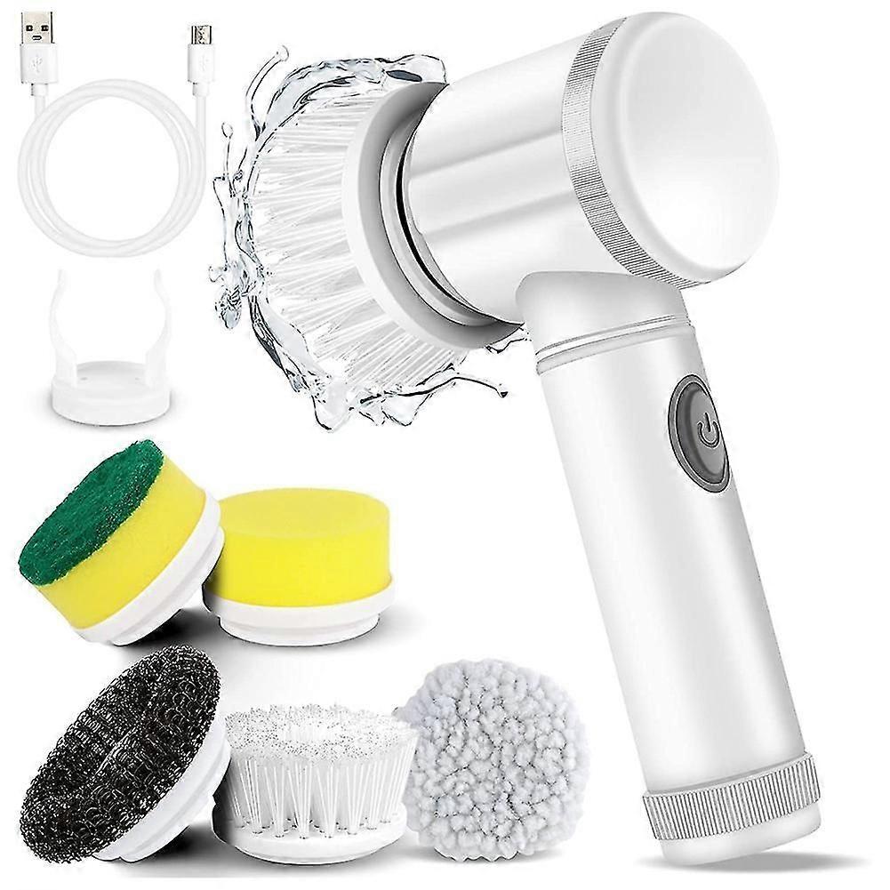 Brosse de nettoyage électrique rotative avec 5 têtes de brosse remplaçables pour baignoire, sol, W