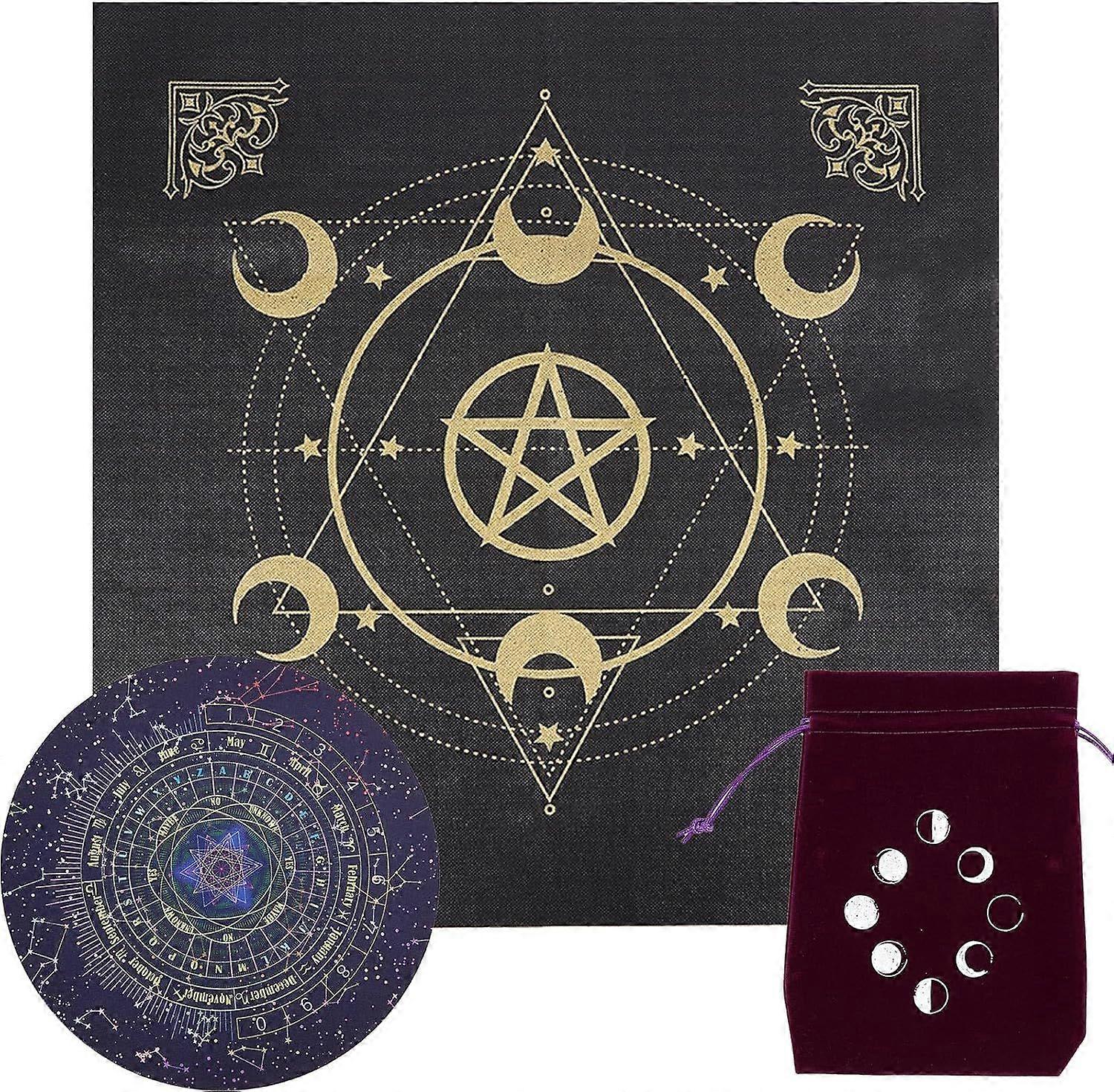 Pentagram Altar Cloth Kit Tapestry Tablecloth Pendulum Mats Divination Pad Spiritual Cloth with Tarot Card Bag Square Celestial Tarot Witchcraft Suppl