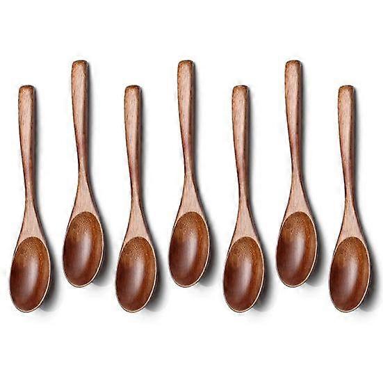 7Pcs Small Wooden Spoons Set Eco Friendly Long Handle Mini Table Spoon for Cooking Serving DIY Projects