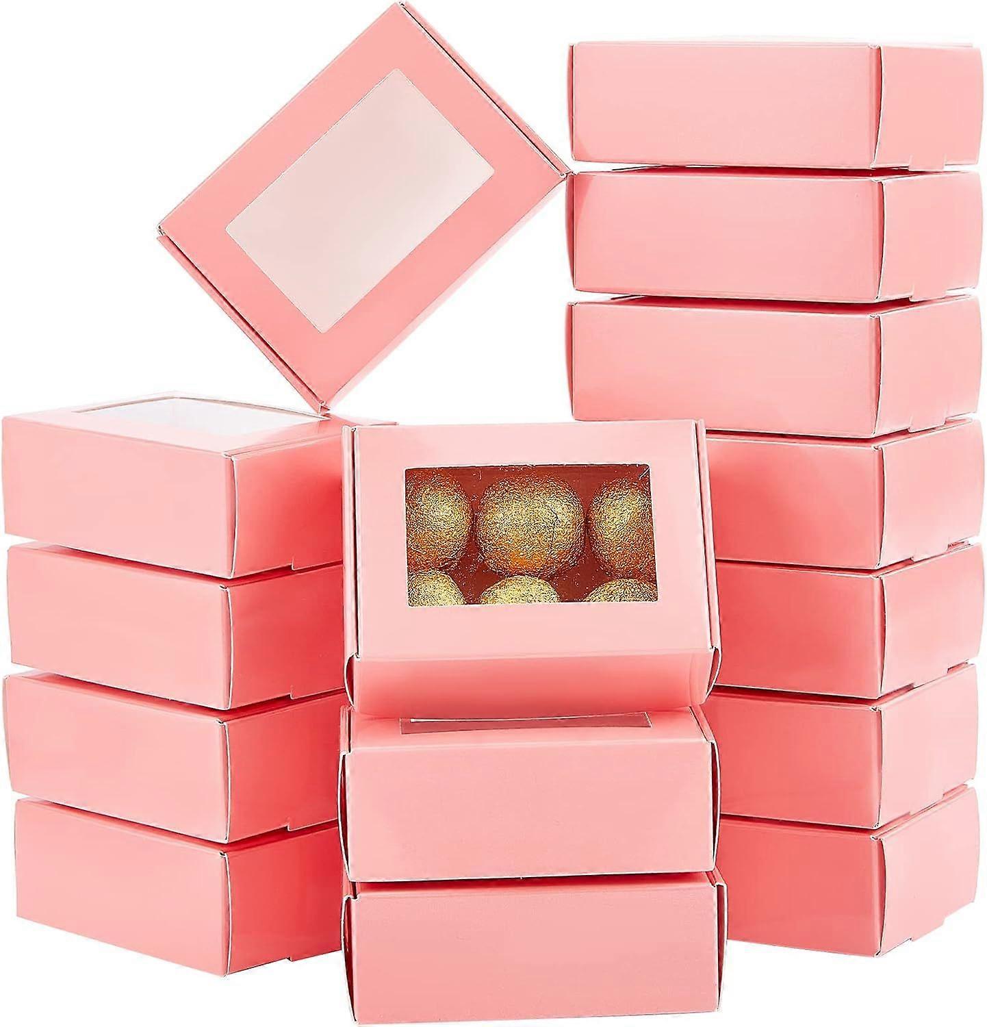 20pcs Cookie Boxes with Window Mini Treat Boxes Pink Paper Box Rectangle Bakery Gift Boxes Christmas Box Soap Candy Boxes for Packaging Soap Party Fav