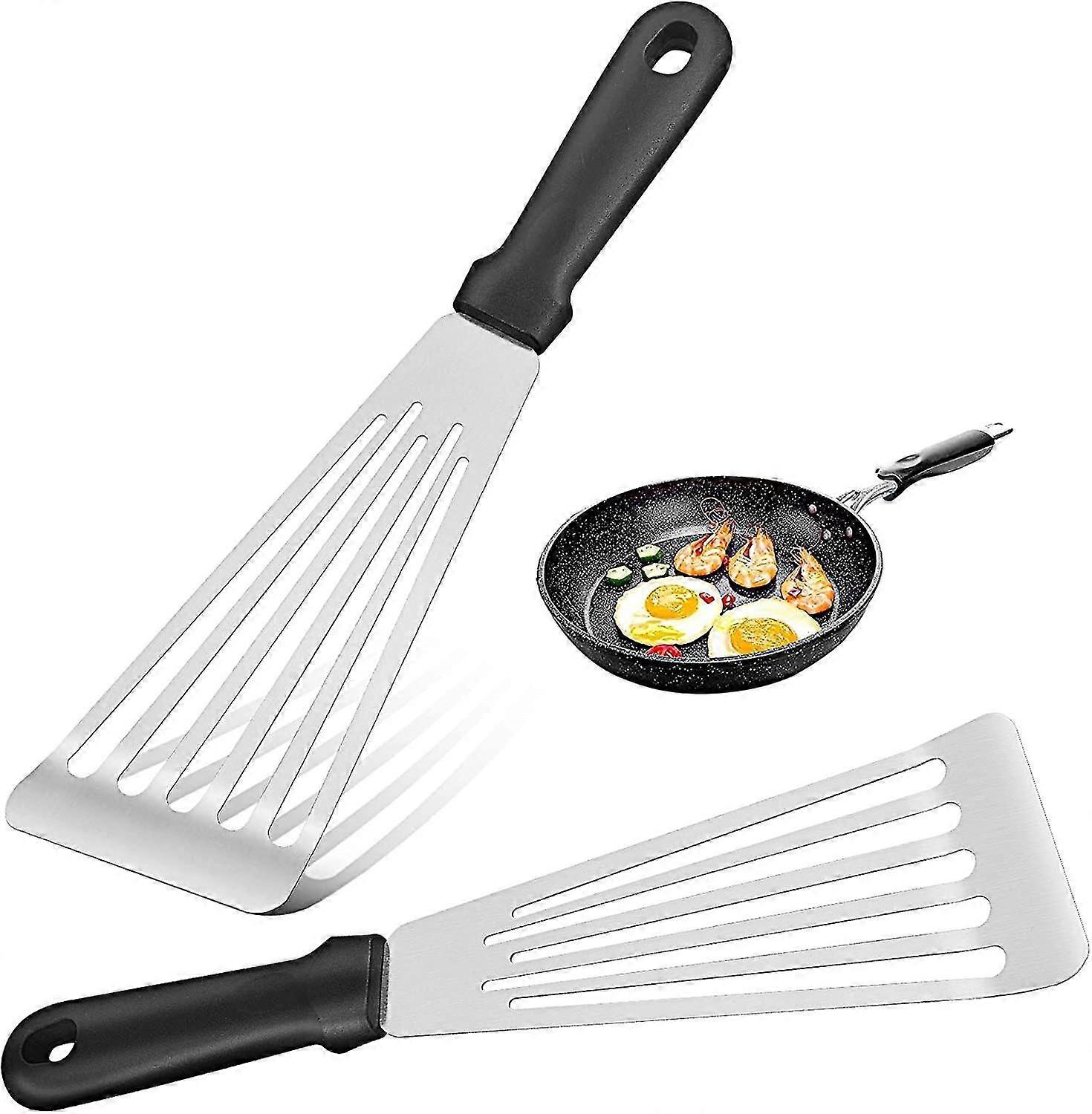 2 Stainless Steel Spatulas For Cooking, Heat-resistant Spatula With Non-slip Plastic Spatula Handle, For Cooking Tuna, Fish Fillets, Eggs, Frying And