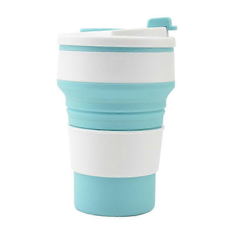 Foldable Camping Mug, Leak-Proof Water Cup with Lid, Silicone Coffee Mug, Hiking, Traveling, Picnic Light Blue 500ML