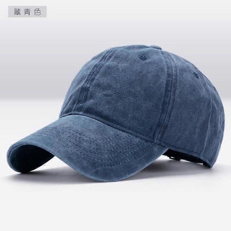 Men's Washed Cap Cotton Adjustable Baseball Cap Navy Blue
