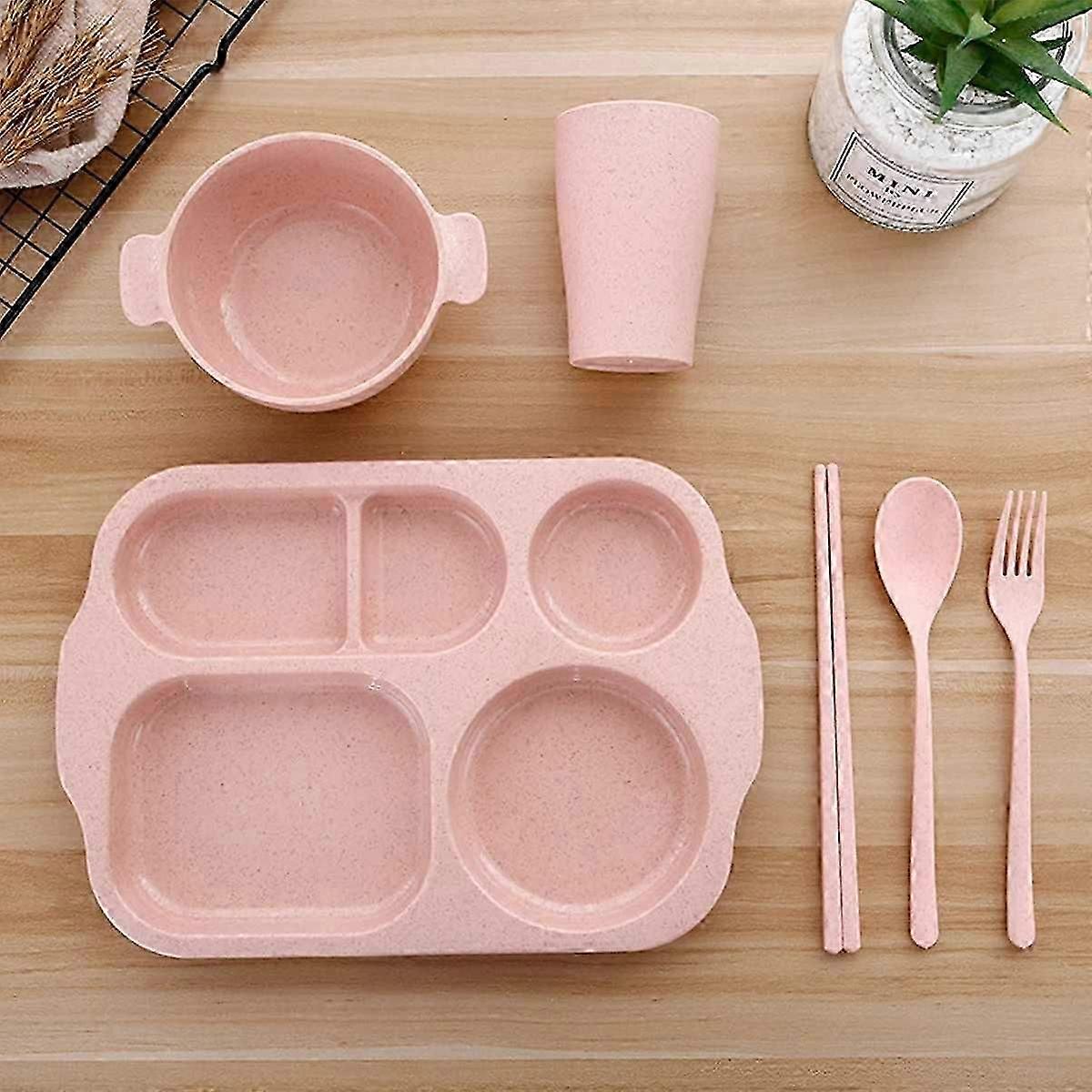 6PCS Baby Dishes Wheat Straw Children cartoon Tableware Set Baby Dinner Plate Feeding Bowl Set