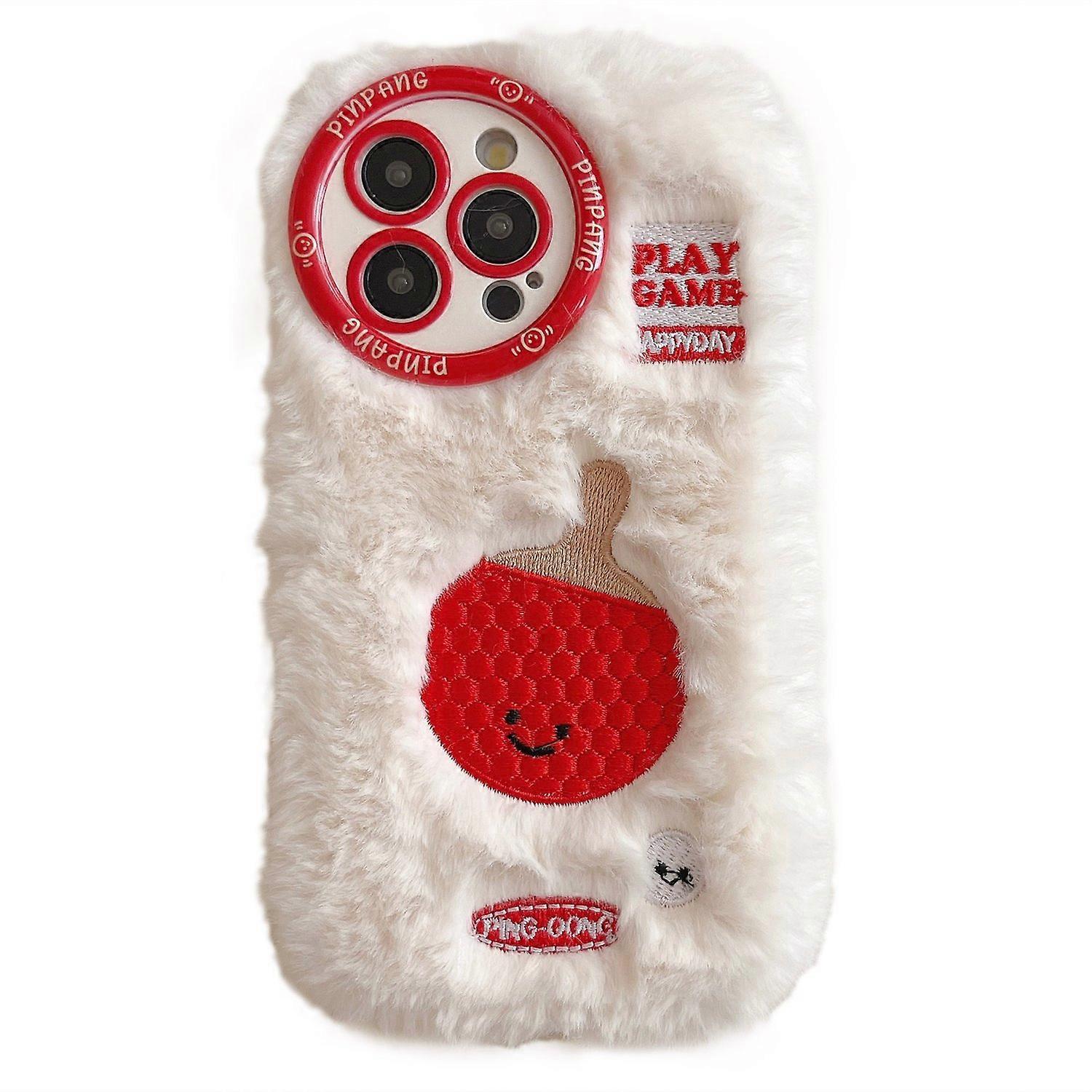 For iPhone 16 Pro Case Cute Racket Pattern Furry TPU Warm Phone Cover-Ping-pong Racket