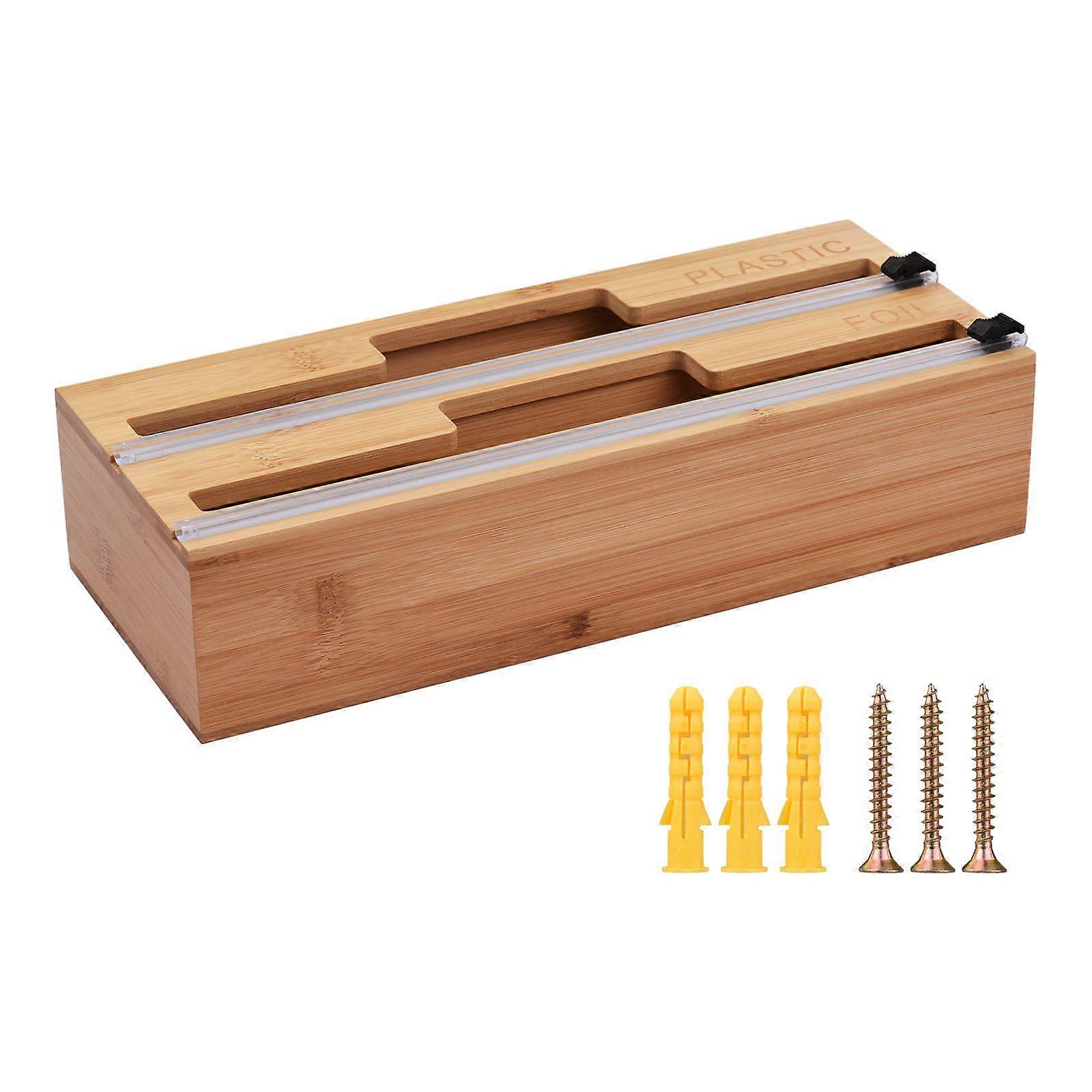 2-in-1 Wrap Dispenser with Slide Cutter Plastic Wrap Aluminum Foil Wax Paper Dispenser for Kitchen Drawer/ Wall Mount