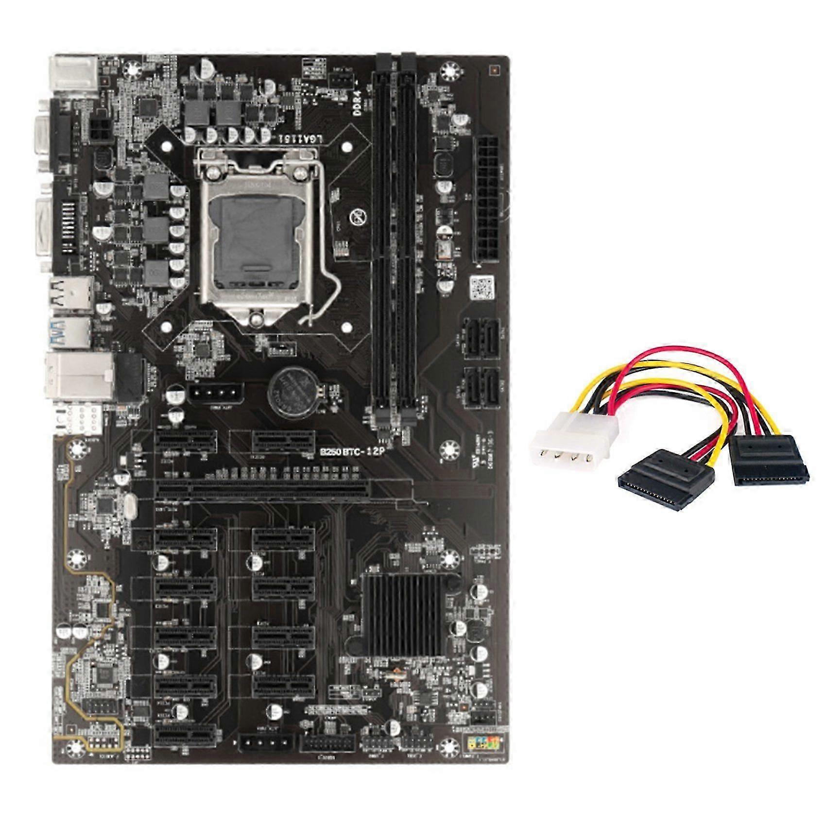 B250 BTC Mining Motherboard with 4PIN To SATA Cable 12XGraphics Card Slot LGA 1151 DDR4 USB3.0 for