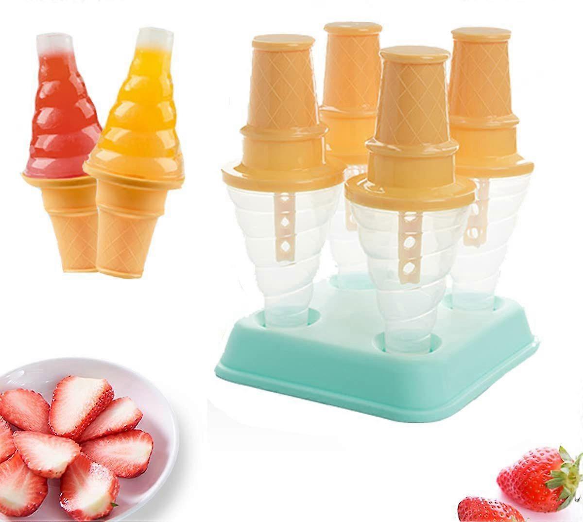 Popsicle Molds, Drip-guards Popsicle Makers, Ice Pop Molds with Cartoon Ice Cream Holder, Set of 4
