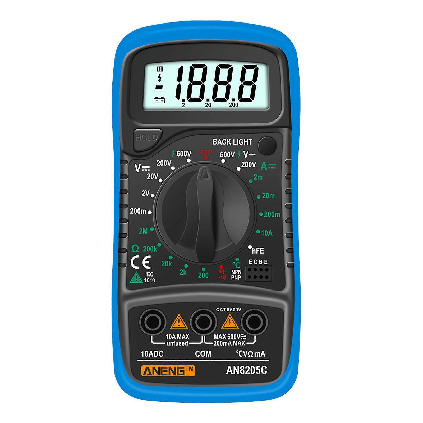 Handheld Digital Multimeter AC/DC Ammeter Volt Ohm Tester Meter Diode-Audion Electrical Tester Meter with Silicone Cover Blue