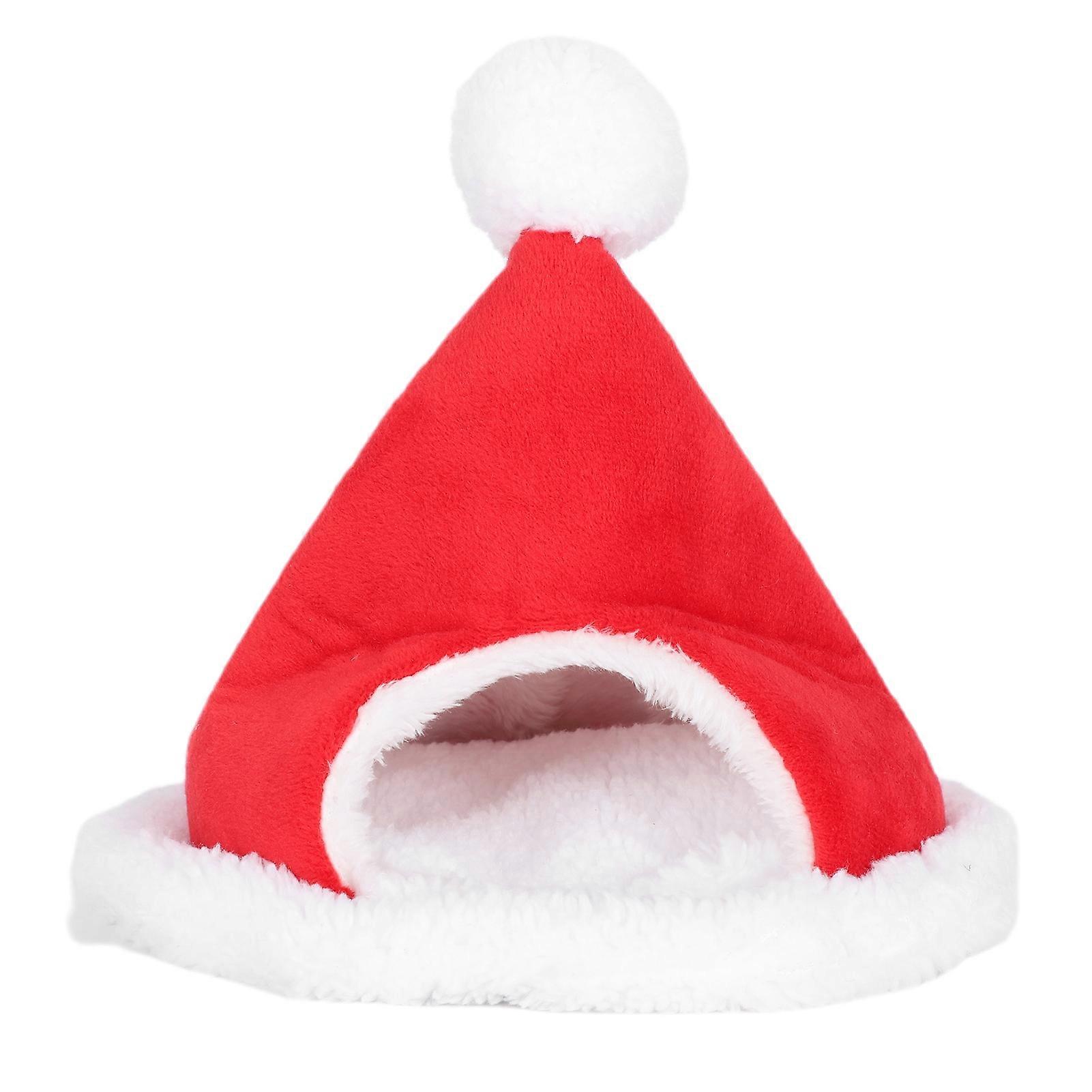 Christmas Hat Shape Small Pet Sleeping House for Hamsters, Soft Flannel Nest with PP Cotton, Warm and Cozy Cage, Small Size