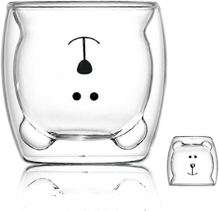 Glass Double Wall Animal Bear Cup - Transparent