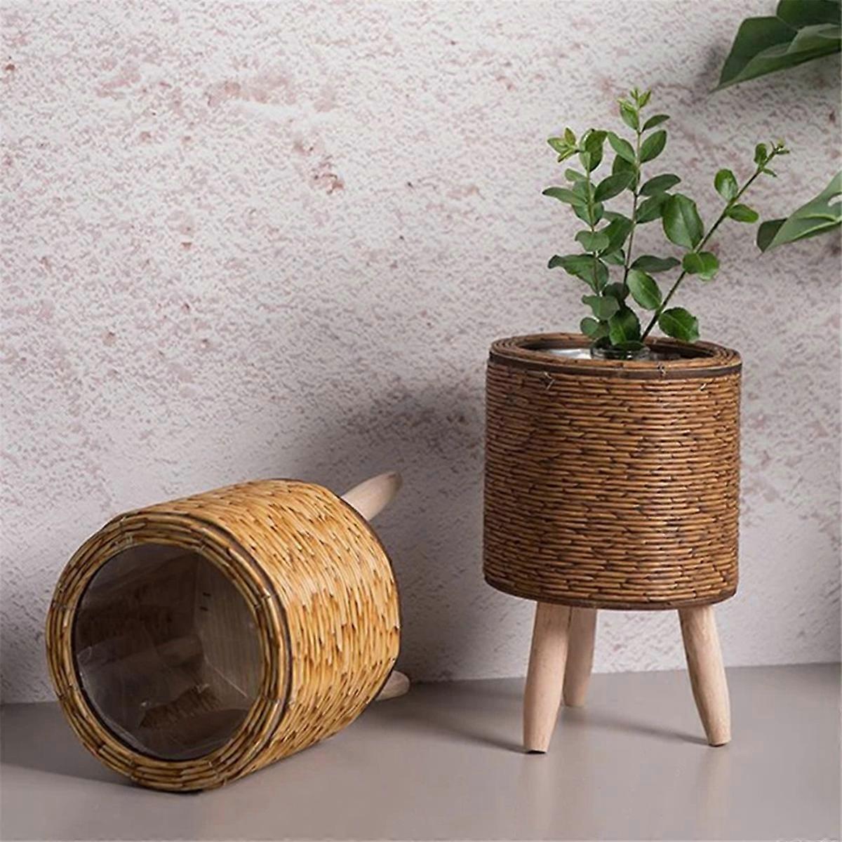 Vintage Imitation Rattan Woven Flower Shelf Handmade,F