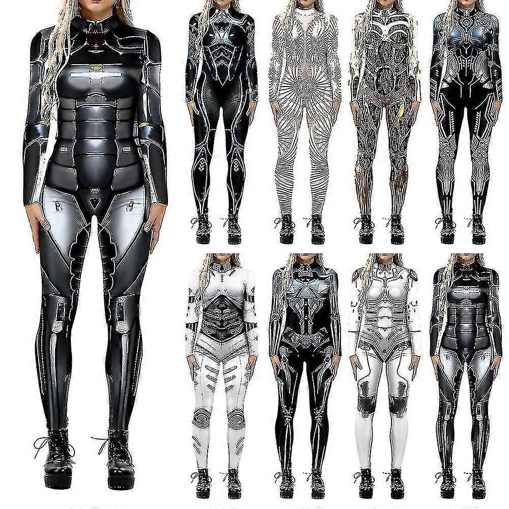 Bebetter Halloween 3d Robot Imprimé Cosplay Combinaison Carnaval Fête Cyberpunk Combishort Déguisement Costume Compatible Femmes Adulte Dxldv