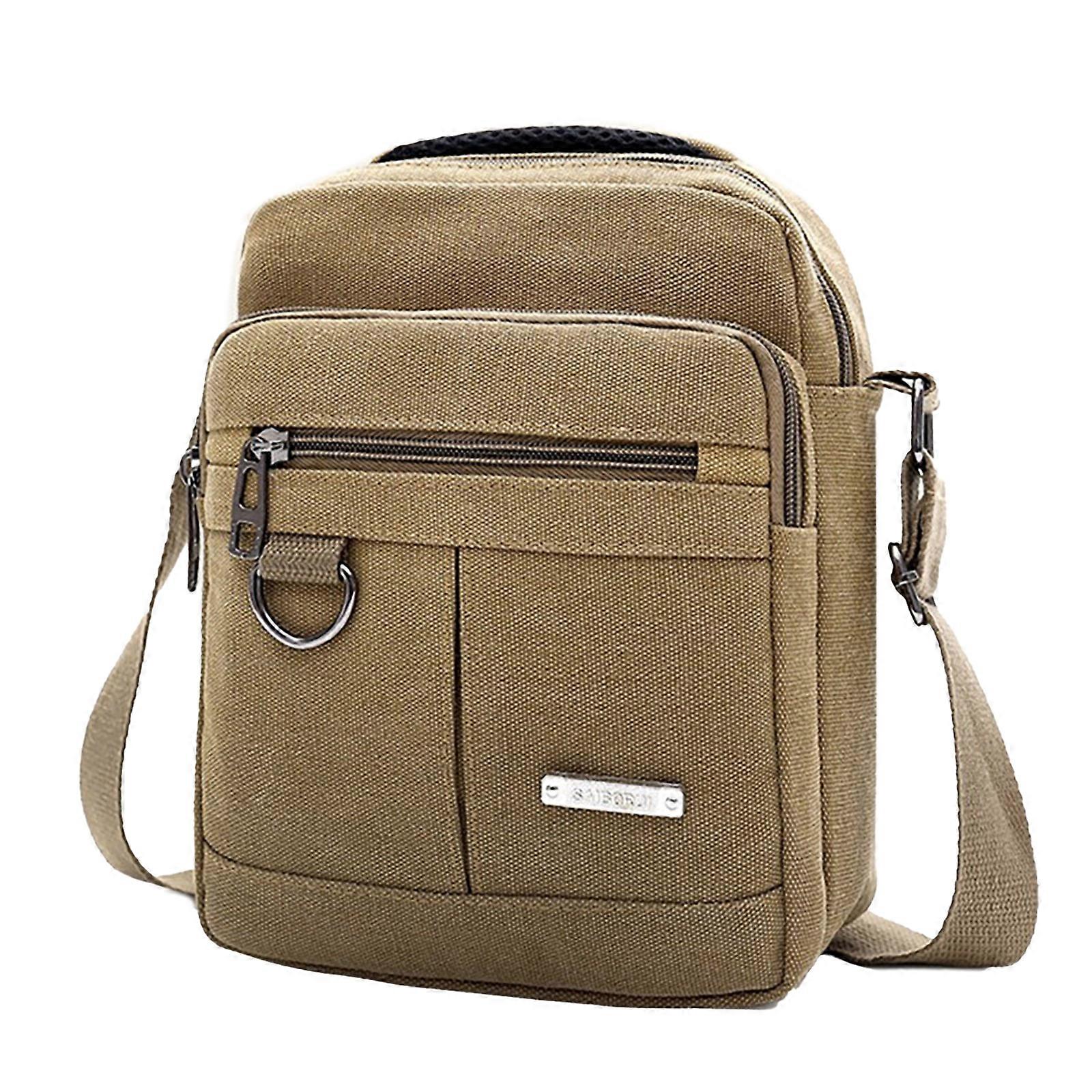 Modna męska płócienna torba listonoszka na ramię Lekka mała torebka Crossbody dla studentów i profesjonalistów Khaki