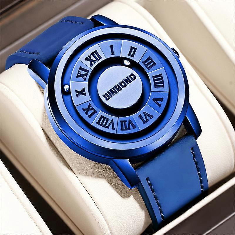 BINBONDMen Magnetic Levitation Hollow Out Leather Strap Quartz Watch