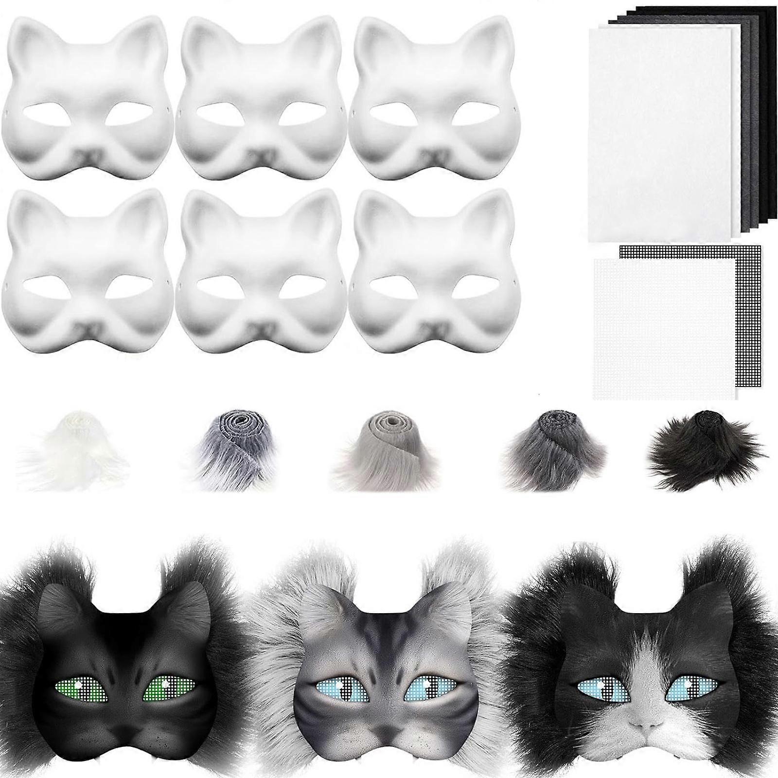 Foxes Cats Mask with Eye Mesh Fun Therians Mask Kit Therians Starter Set with All the Stuff for Halloween Masquerade