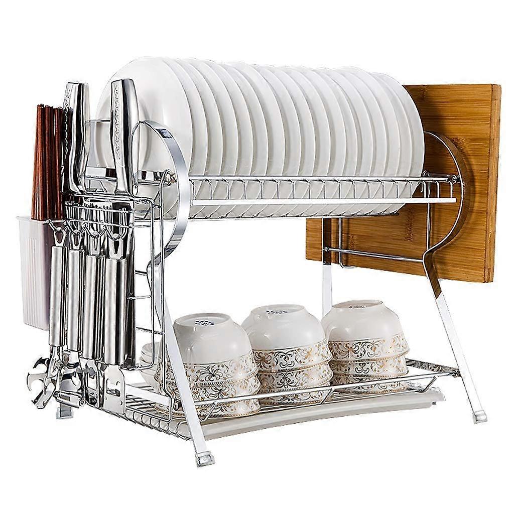 Drainage Rack Dish Rack, Double Metal Design, 2-Tier Kitchen Storage Rack, Rust-Resistant, Space-Saving Organization
