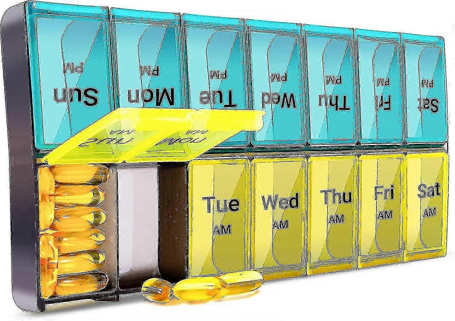 Extra Large Pill Organizer 2 Times A Day, Weekly Xl Am Pm Pill Case, 7 Day Pill Box Twice A Day, Oversized Daily Medicine Organizer For Vitamins (blue