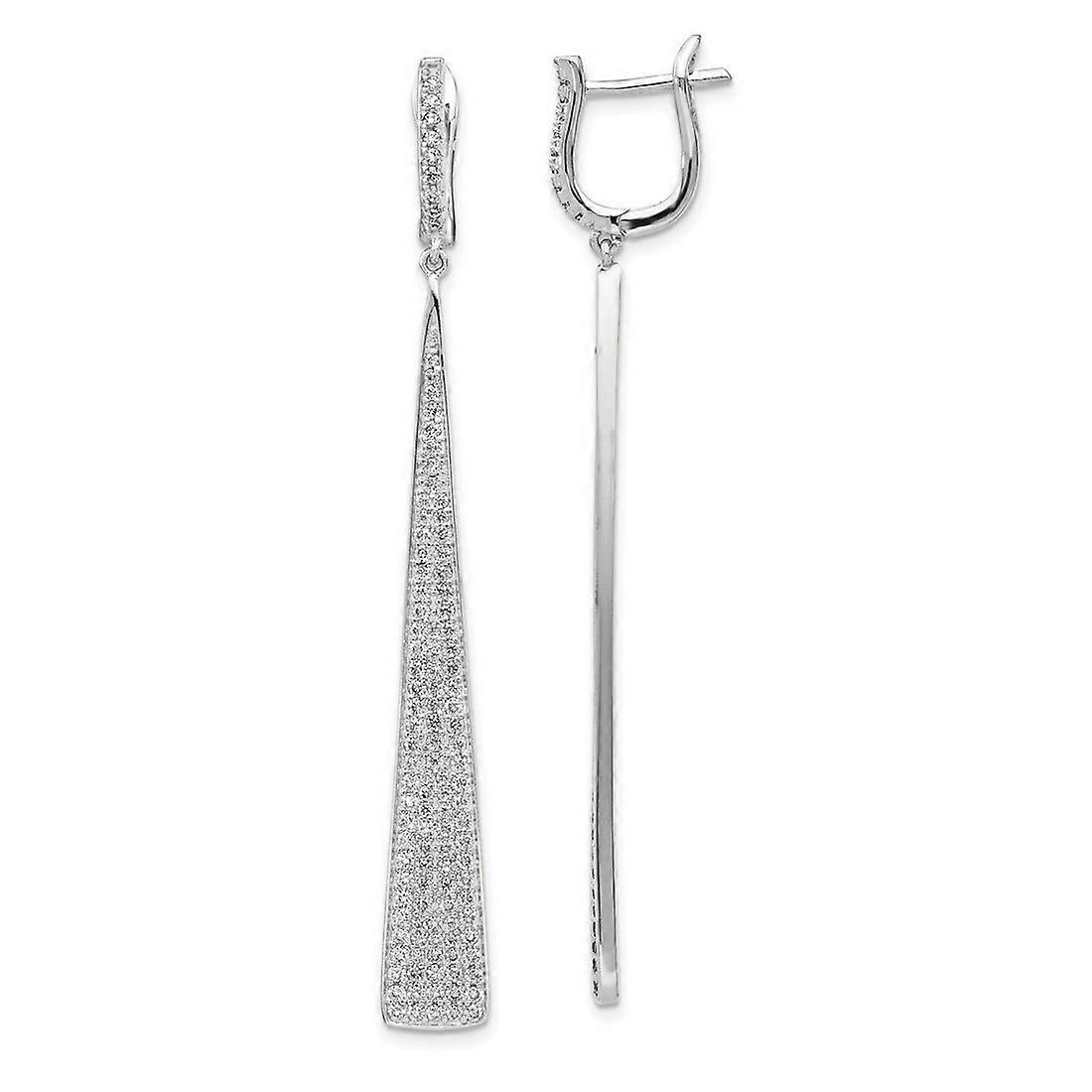 925 Sterling Silver Rhodium Plated Cubic Zirconia Triangle Dangle Hinged Earrings 67.1x7.3mm Wide-Dangle Earring for Wom