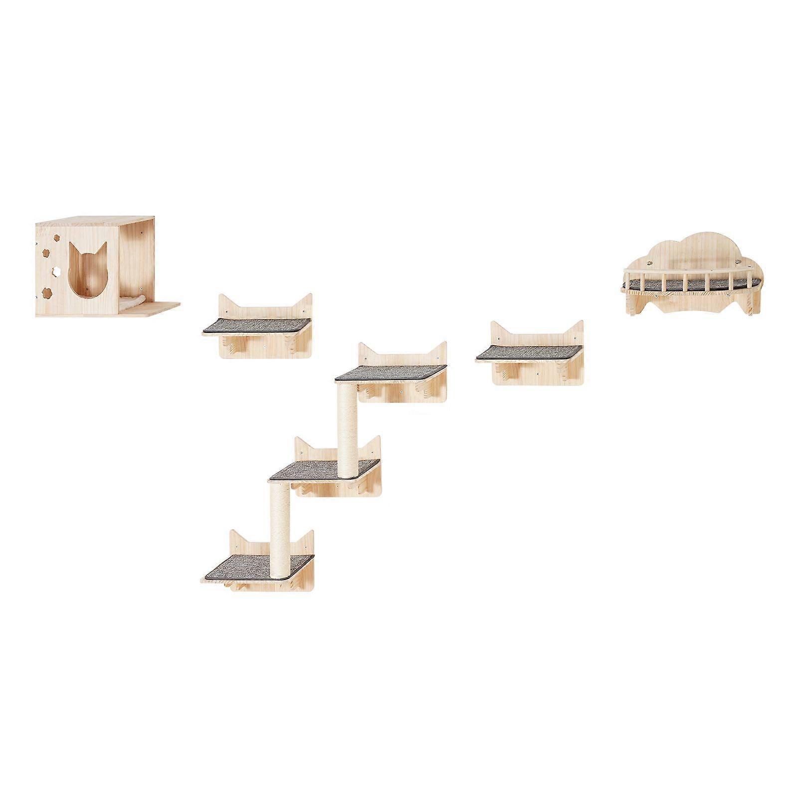 Wall Mounted Cat Shelves with Jumping Boards, Nest, Barrier Board & Cat Tree, up to 40 lbs for Sleeping, Playing, Set of 5