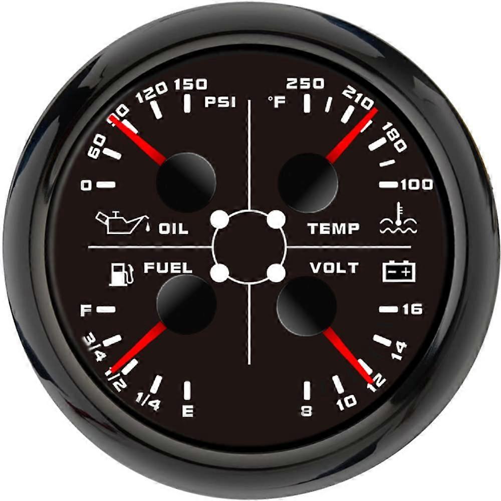 3 3/8'' Waterproof 4-in-1 Multi-Function Gauge for Oil Pressure, Water Temperature, Fuel Level, Voltmeter 12V for Tractor and UTV