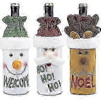 عيد الميلاد زجاجة النبيذ غطاء توبر مجموعة 3PCS، زجاجة النبيذ المصنوعة يدويا لزينة الحزب