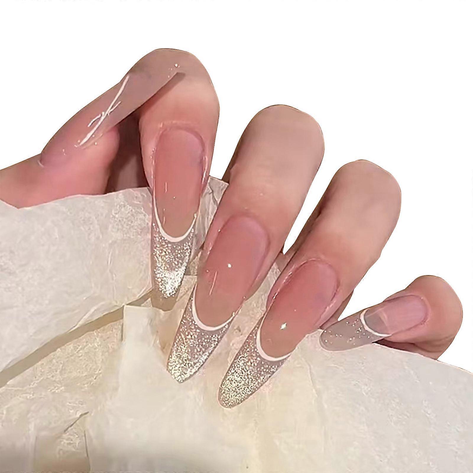 30db francia hegy Press a köröm hosszú mandula akril köröm teljes fedél manikűr köröm dekorációs stick a körömre nőknek