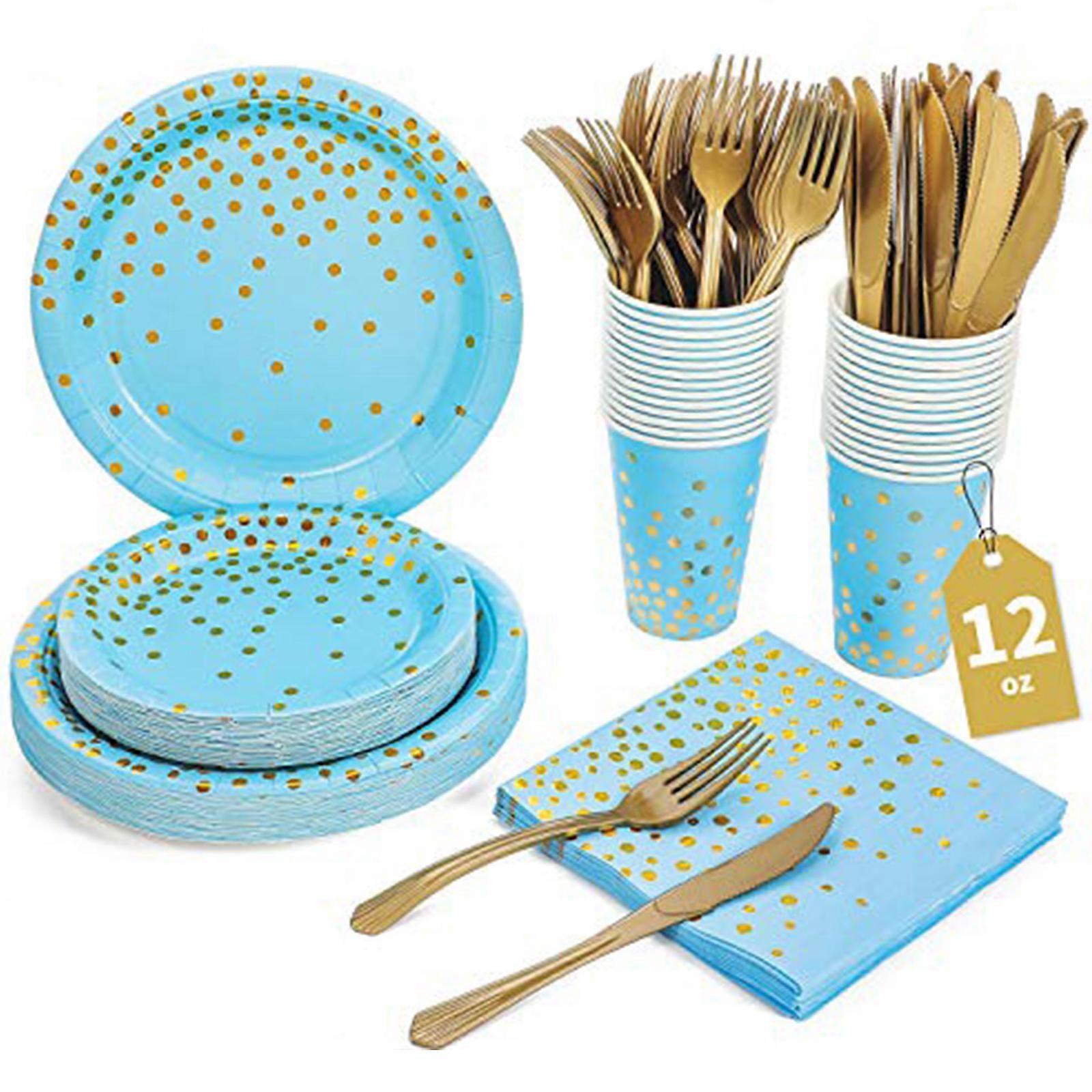150pcs Disposable Dinnerware Set Tableware Party Supplies 25 Guests Dinner Plate  Blue