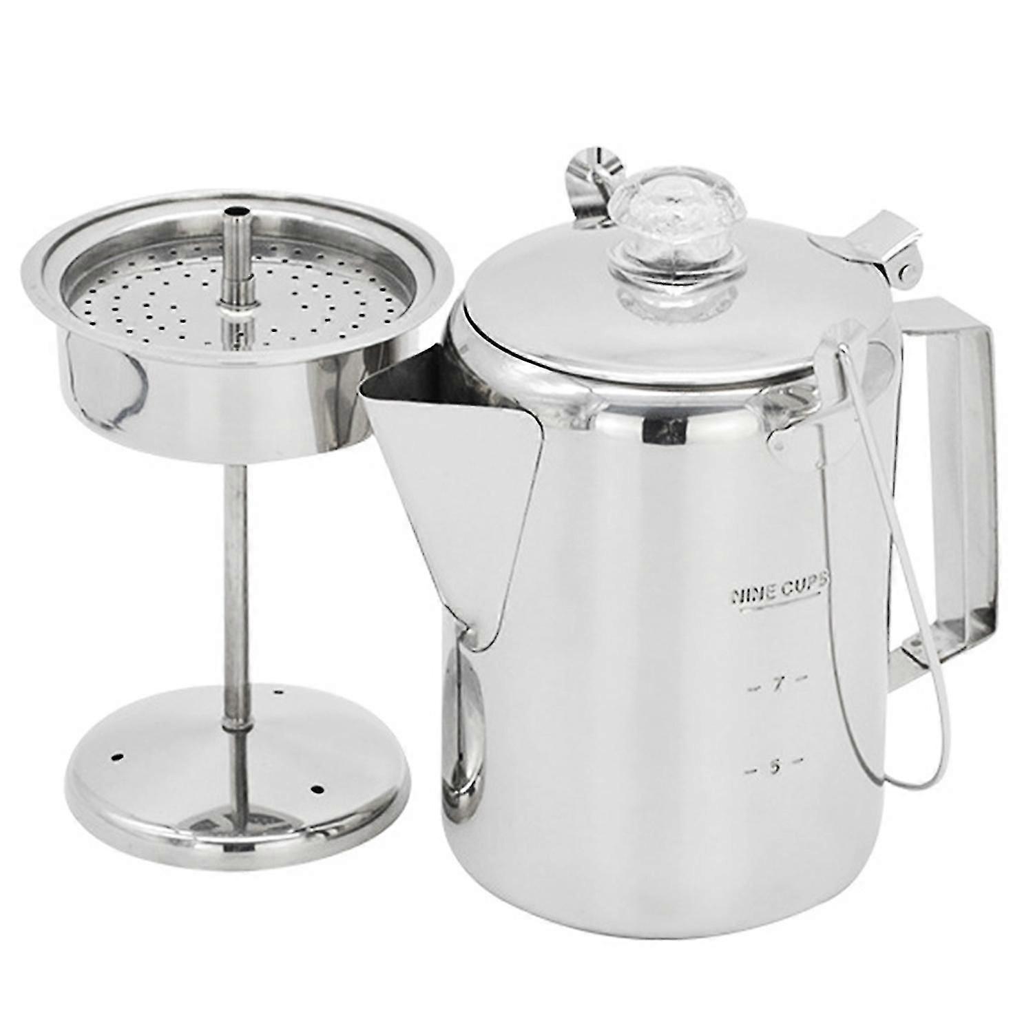 1.2L في الهواء الطلق 9 كوب الفولاذ المقاوم للصدأ Percolator القهوة وعاء القهوة صانع القهوة للتخييم المطبخ المنزل